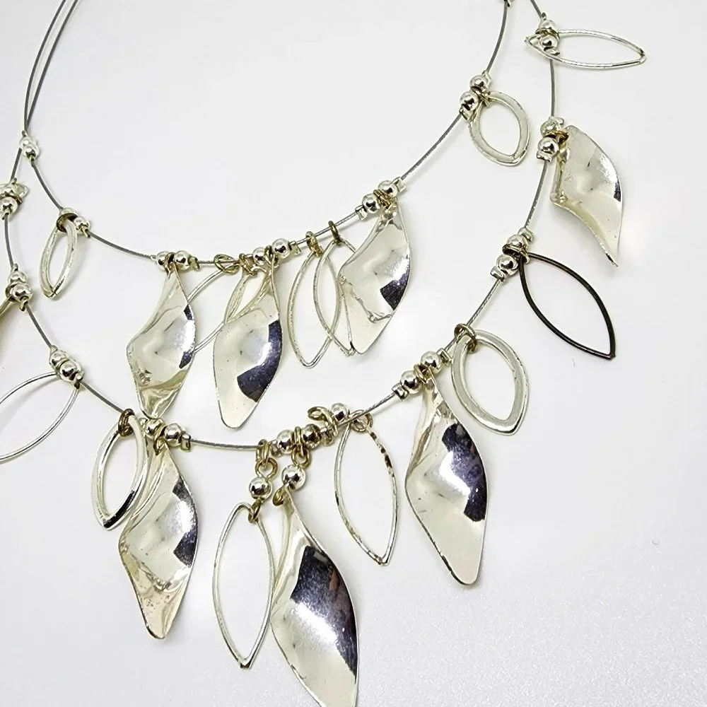 Double Layer Silver Spiral and Marquis Drop Statement Dressy Necklace